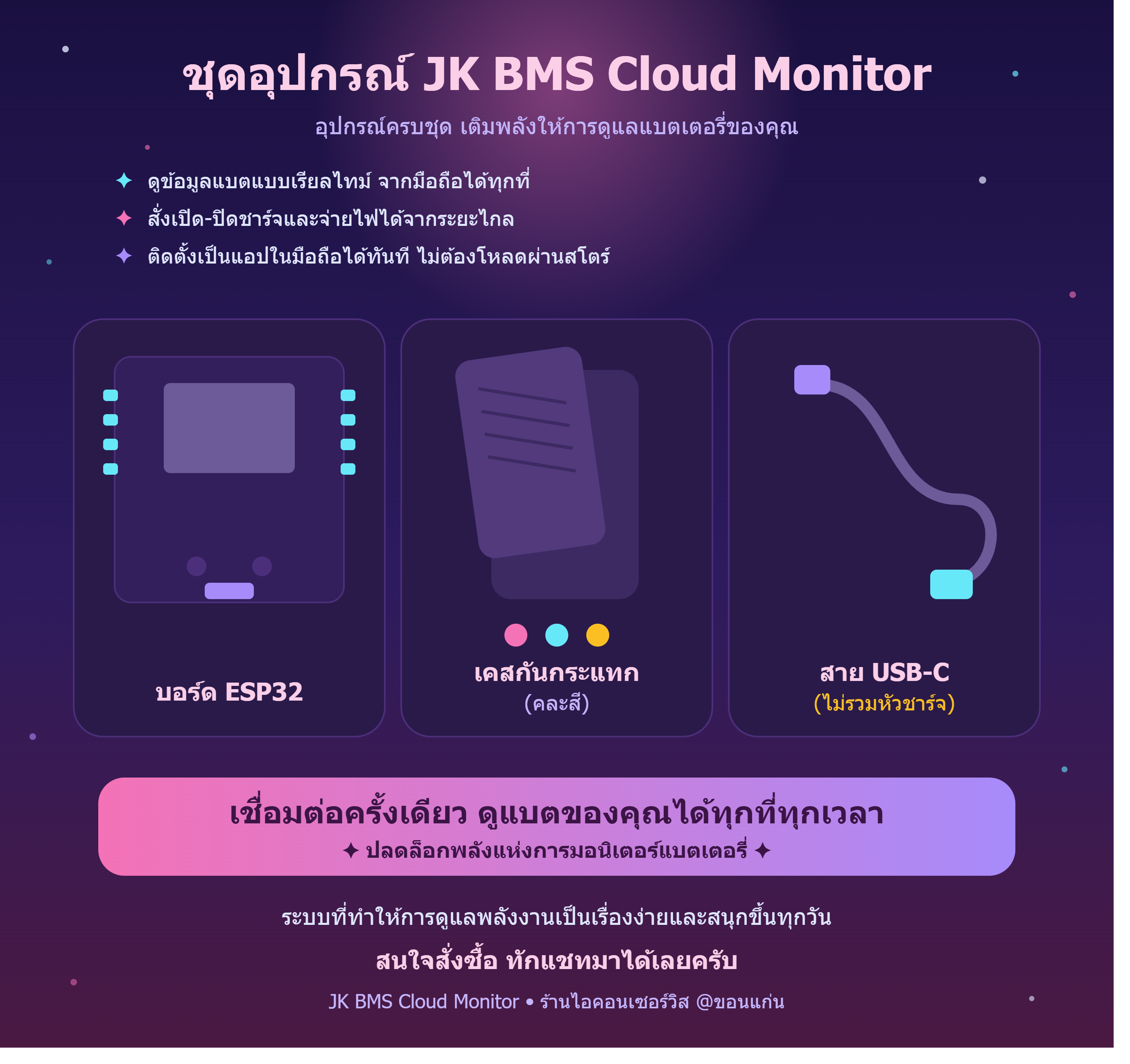 ชุดอุปกรณ์ JK BMS Cloud Monitor